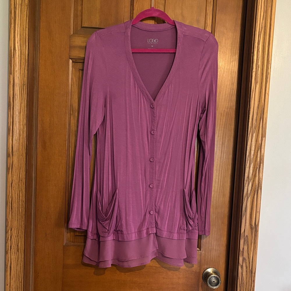 LOGO by Lori Goldstein Mauve Button-Down Shirt